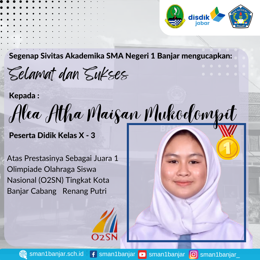 Juara 1 O2SN-Renang Putri Tingkat Kota Banjar